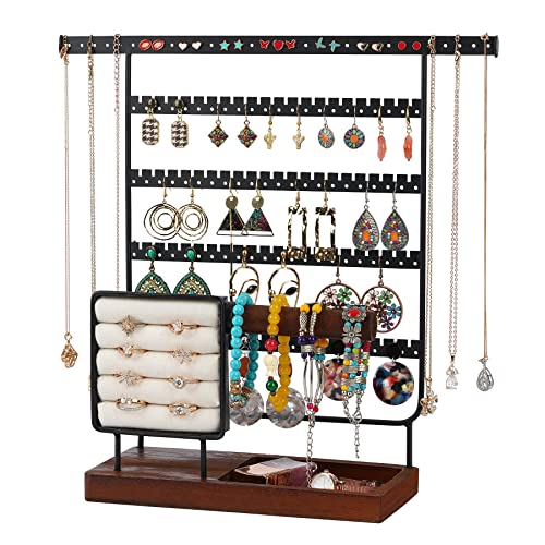 Optyuwah Expositor para pendientes, pendientes, soporte para joyas, soporte multifunción para joyas, soporte para collares, anillos, pulseras, relojes, pendientes y más, color negro Cover