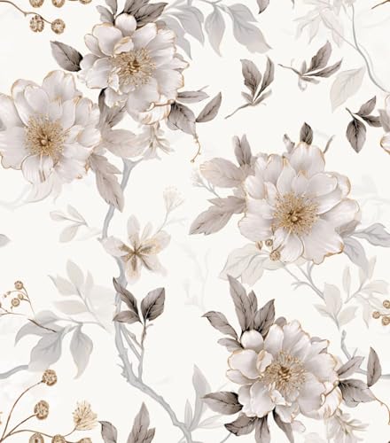 Image of White Boho Floral SELF Adhesive Wallpaper for Living Room Bed Room Kitchen Peel and Stick Vinyl Wallpaper - 9 Sqft.Approx