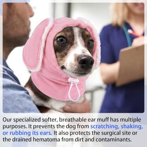 Image of MIGOHI Soft Dog Ear Muffs Noise Protection,Ear Covers for Dogs,Dog No Shake Ear Wrap for Hematoma,Calming Hoodie Quiet Ears Head Warps for Medium Large Dogs Grooming,Bathing,Thunder,Firework,XL,Pink