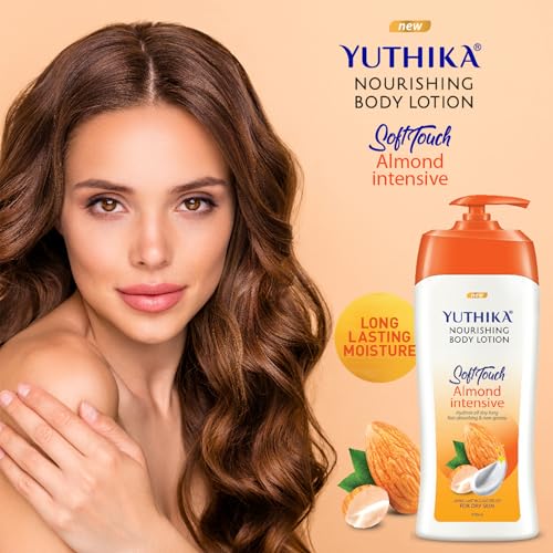 Image of Yuthika Body Lotion Almond Nourish 500ml Pack of 2 Body Lotion - Hydrating Moisturizer for Women & Men, Non-Irritant & Non-Sticky, 24H Hydration for Dry Skin