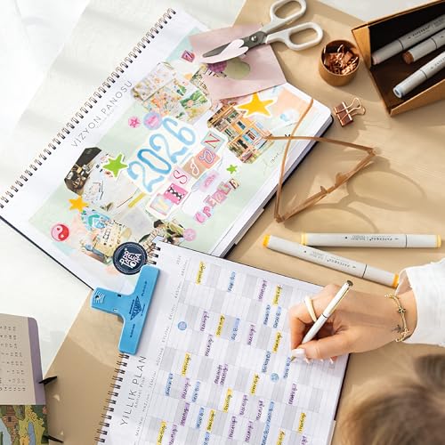 2026 Haftalık Spiralli Masaüstü Planlayıcı 24x34 cm - Desk Planner Siyah