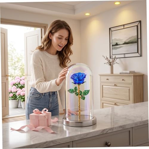 Rosa de cristal azul con tallo elegante para decoracion del hogar 5