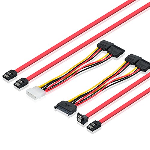 ELUTENG SATA Cable 4 Pack SATA III SATA Power Splitter (1 x 4 Pin to Dual 15 Pin, 1 x 15 Pin to Dual 15 Pin) SATA Data Cable (1 x Straight, 1 x Right)