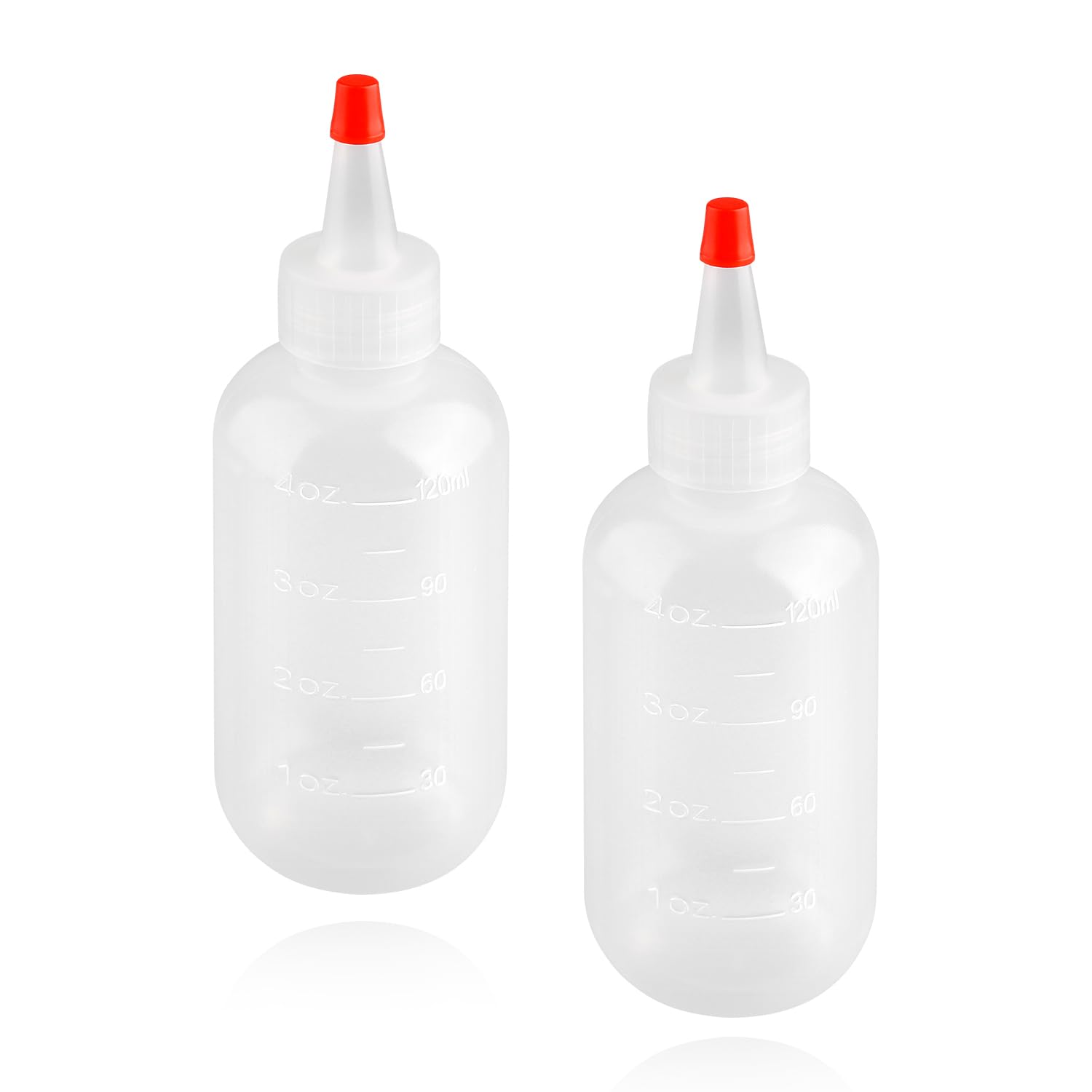 Gaomumu Translucent 2Pcs 120Ml Squeeze Applicator Bottles With Red Pointed Tip & Graduated Scale, Reusable Pe Plastic Liquid Dispensers For Hair Dye, Shampoo, Conditioners, Travel & Diy Crafts