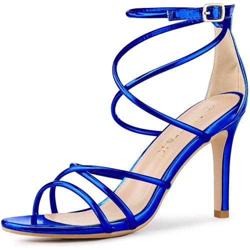 Allegra K Women's Open Toe Strappy Straps Stiletto Heel Royal Blue Sandals 8.5 M US