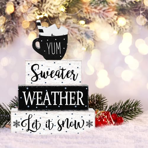 Marsui-4-Pcs-Winter-Wooden-Tabletop-Decor-Rustic-Wooden-Hot-Cocoa-Block-Sign-Gift-Farmhouse-Winter-Tiered-Tray-Decor-Let-It-Snow-Table-Centerpiece-Winter-Decor-for-Home-Office-Desk-Shelf Marsui 4 Pcs Winter Wooden Tabletop Decor Rustic Wooden Hot Cocoa Block Sign Gift Farmhouse Winter Tiered Tray Decor Let It Snow Table Centerpiece Winter Decor for Home Office Desk Shelf