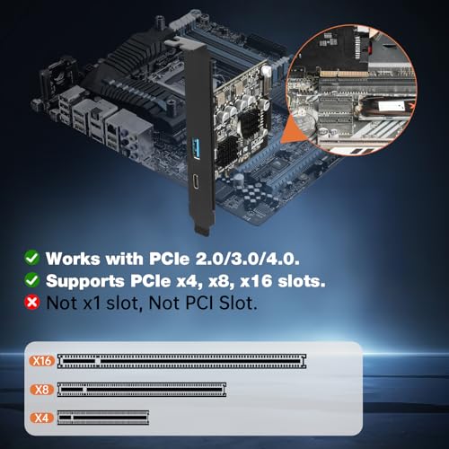 Jorkar PCIe a USB C 3.2 Gen 2 Tarjeta PCI-E de 10Gbps con USB-C + Tipo A + Tipo E A-Key Adaptador Adicional de Panel Frontal + Conector Interno de 19 Pines - imagen 3