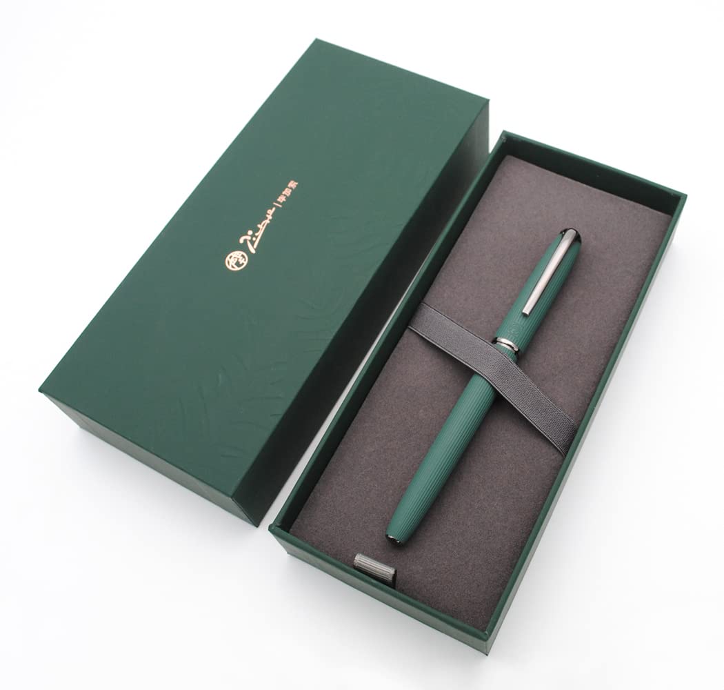 czxwyst Picasso 916 Metall-Füllfederhalter, Natural Series Stripe Ink Pen mit Tintenkonverter und Geschenketui, Iridium Extra Feine Spitze (EF-Feder 0,38 mm, Grün)