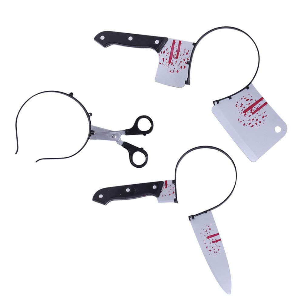 TOYANDONA 3pcs Halloween Horror Headband Spooky Fake Knife Dagger Scissor Through Head Headband Scary Hair Hoop Headwear For Masquerade Costume Cosplay Prop