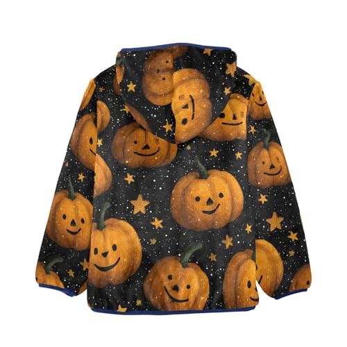Pumpkin Faces on Black Toddler Fleece Jacket Girl Boys Hooded Fleece Jacket Coat Warm Outwear Zip-up 3-10T2