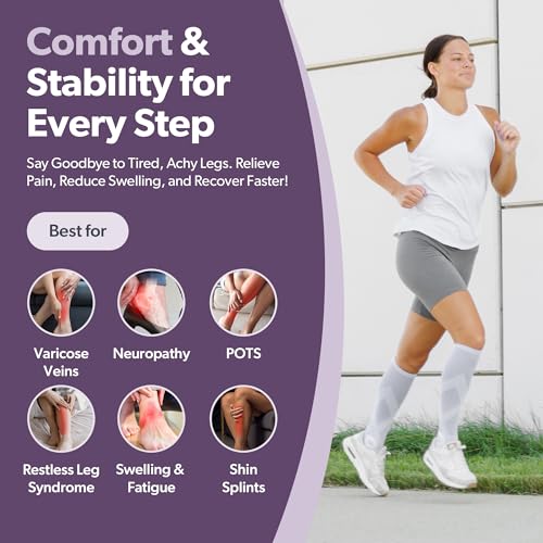 Image of BraceAbility Compression Socks for Circulation - (2 Pairs) 20-30 mmHg Knee High Neuropathy Open Toe Stockings Best for Varicose Veins, POTS, Restless Leg, Toeless Support for Men or Women (L - Gray)