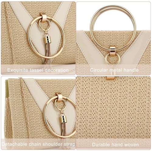 Image of YYW Summer Beach Straw Evening Bag,Straw Clutch Purse Straw Handbag Shoulder Bag Top-handle Bag