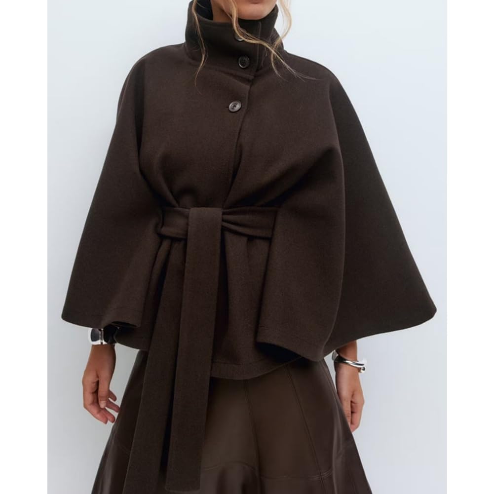 Generisch Poncho à manches chauve-souris pour femme - Manteau d'hiver épais et chaud - Rétro - Élégant - Manteau court