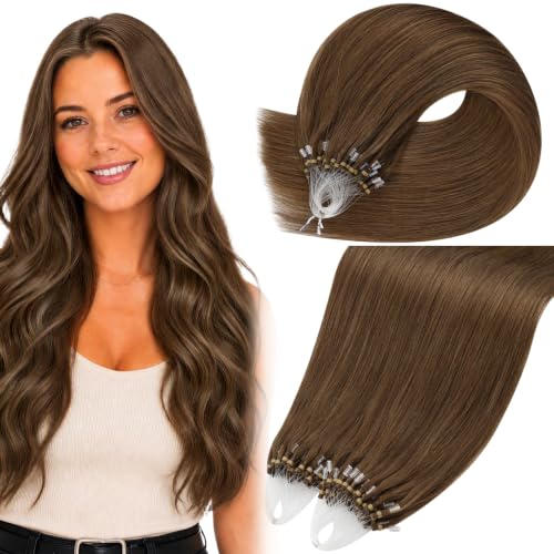 Moresoo Micro Link Hair Extensions Human Hair, Light Brown, 22 Inch