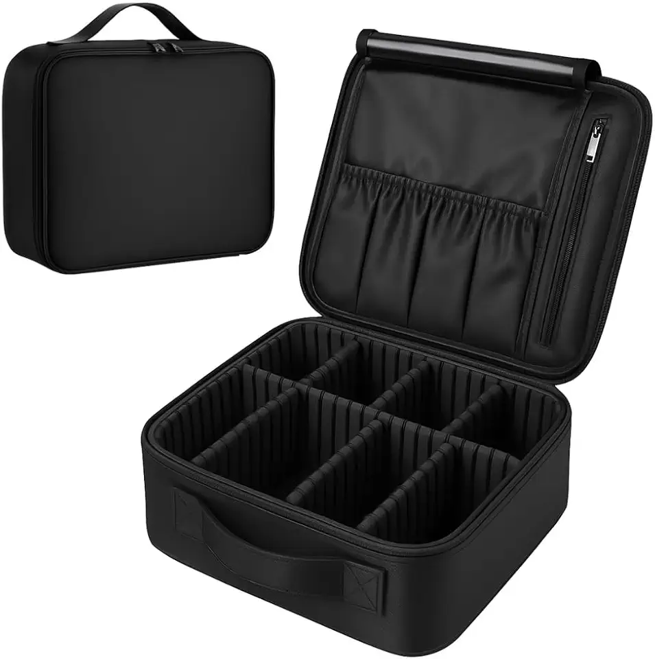 Maleta Organizadora de Maquiagem e Cosméticos Profissional, Compartimentos com Divisórias Ajustáveis, Portátil, Preta