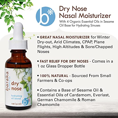 Baraka Dry Nose Nasal Moisturizer W/ 4 Organic Aromatherapy Essential Oils In Sesame Oil Base For Hydrating Sinuses - Kids And Adults (1 Oz Dropper Bottle) #TOP2
