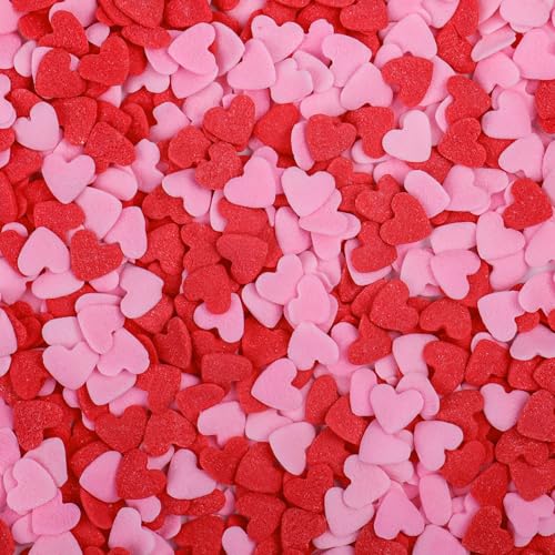Image of Heart Sprinkles For Cake Decorating, Red and Pink Heart Shaped Sprinkles | Edible Hearts for Baking, Ice Cream, Valentines Cupcake Topper, Christmas Grinch Cookie Decorations