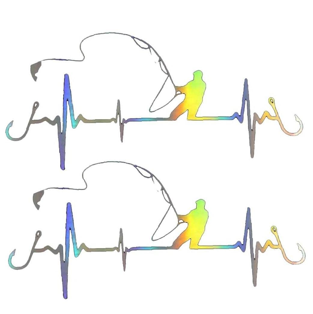 Pinicecore Red 2Pcs Car Sticker Heartbeat Fishing Car Styling Funny Decorative Sticker Funny Decal Motorcycle Car Styling 17 * 8Cm