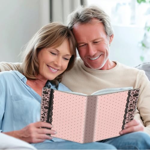 Image of Photo Album 4x6 120 Photos with Strong Elastic Band, Pink Lace Dots | Large Capacity Premium Leather Picture Album, Portable Wallet Albums Photo Book for Family Anniversaries Wedding Baby