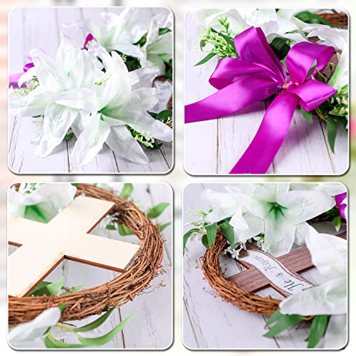 He Is Risen Door Sign 18 Inch Easter Wreath Door Hanging Decoration With Cross Bouquet Garland Spring Liliaceous Wreath Simulation Plant Flower Decorations Grape Vines Wreath Easter Spring #TOP3