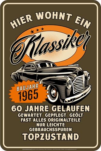 Cartel decorativo de chapa como regalo para el 60º cumpleaños: Oldtimer in Top Station, modelo año de construcción 1964 – 20 x 30 cm