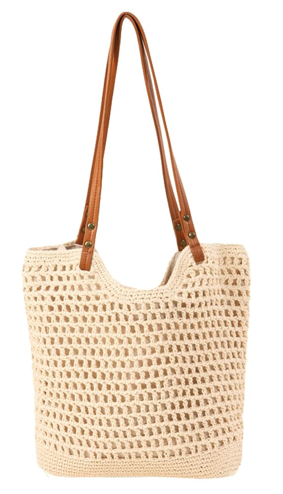 Mujeres Grandes Bolsas de Hombro de Playa de Verano Crochet Tejido de algodón Tejido Bolso de Bolso Hueco
