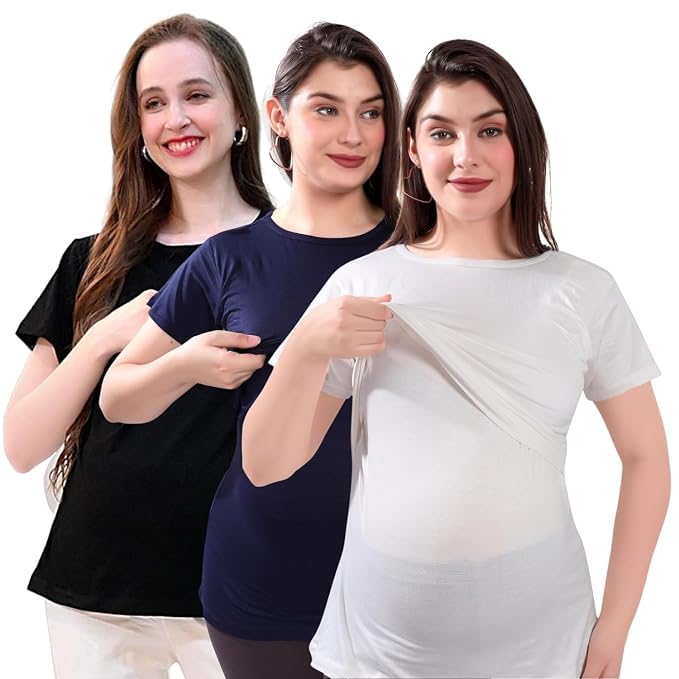 tummy Maternity Nursing Top | Soft, Breathable Pregnancy & Postpartum Feeding Shirt with Hidden Breastfeeding Openings | Under-Belly C-Section Friendly Stretch Tee for Moms-picture-28