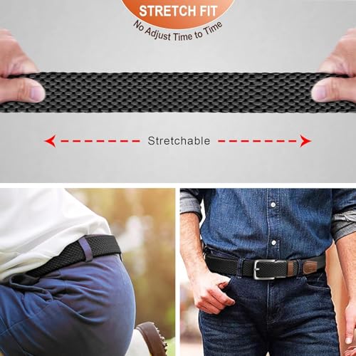 Image of Stretchable Reversible Braided Woven Fabric Belt for Men and Women, Fits on upto 36 inch waist size