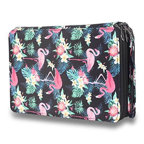 Shulaner 200 Slots Colored Pencil Case with Zipper Closure Oxford Pen Organizer for Prismacolor Watercolor Pencils Crayola Colored Pencils or Marco Pencils Flamingo