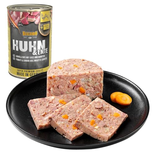 BELCANDO Nassfutter für Hunde, Huhn und Ente mit Hirse und Karotten, 6X 800g Dose, Hundefutter nass, für alle Rassen, Made in Germany