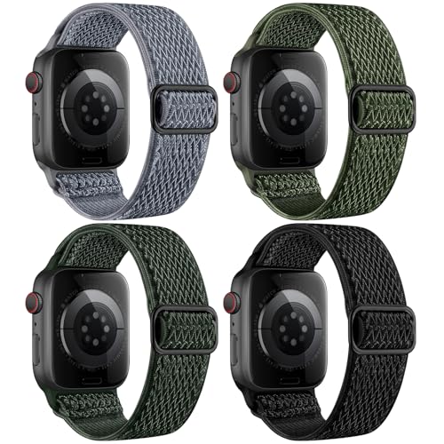 4 Pack Stretchy Nylon Band Compatible with Apple Watch Bands for Men Women 44mm 40mm 41mm 42mm 45mm 46mm 49mm 38mm, Braided Solo Loop Elastic Strap for iWatch Ultra 3 2 Series 11 10 9 8 7 6 5 4 SE 3