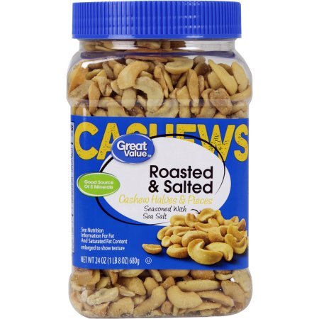 Great Value Roasted & Salted with Sea Salt Cashews Halves & Pieces, 24 oz (1)