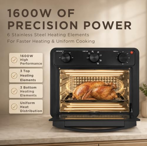Image of Faber Air Fryer Oven 24L 1600W|View Window|Bake Tray,Tray Handle & Crumb Tray|Dishwasher safe removable parts|5 Preset Auto Program|3 Rack Positions|Roast,Fry,Toast,Defrost|FAO CrispX Pro 24 BK