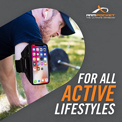Armpocket X Plus Arm Band, Cell Phone Holder For Walking, Running Arm Bands For Cell Phone W/ Case, For Iphone 14 Series, Galaxy S21 Ultra, Pixel 7 Pro, & Devices Up To 6.5 Inches, Black Medium Strap #TOP2