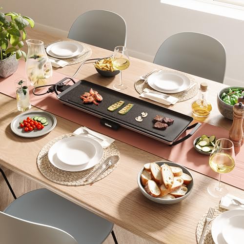 Tristar Griglia da tavolo slim L, Ampia superficie di cottura di 70 x 23 cm, Termostato regolabile, Manici rimovibili, Rivestimento antiaderente, BP-2668 - immagine 3