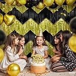 KatchOn, Black and Gold Fringe Backdrop Curtain - XtraLarge 6.6x1.7 Feet, Pack of 6 | New Years Eve Party Supplies 2026, NYE Decorations 2026 | Fringe Curtain for Birthday Decorations - Image 4