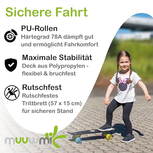 Muuwmi Skateboard Fun pink - mit LED-Leuchtrollen - Board Deck 57x15cm - ABEC5 und PU-Rollen 60x45mm