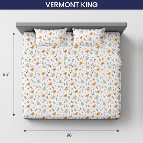 Image of SGI bedding 96 inch W x96 L 4Pc Vermont King Sheet Set 100% Egyptian Cotton - 600 Thread Count, Fits 18 inch Deep Pocket - Soft Breathable Oversized Sheets, for Extra Large Beds - Spring Bird