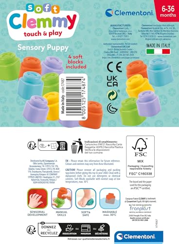Image of Clementoni Soft Clemmy - Touch and Play Sensory Puppy, Children 6-36 Months, Fox Shaped Binder Basket with 4 Bricks, Early Childhood Game, Develops Manual and Touch, Made in Italy, 17487