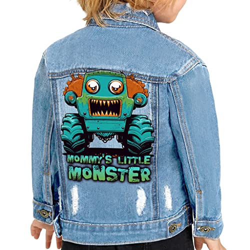 Monster Graphic Toddler Denim Jacket - Cartoon Truck Jean Jacket - Themed Denim Jacket for Kids