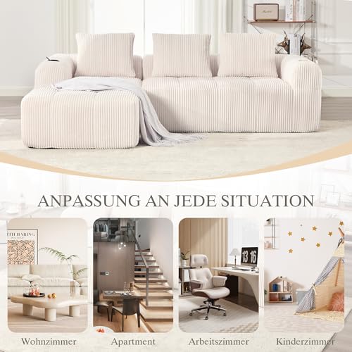 Canapé d’angle convertible 253 cm beige, porte-gobelets Yihomfy