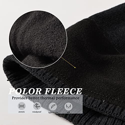Fleece Hats For Men Windproof Stretchy Winter Knit Beanie Caps Outdoors Skiing Running Black #TOP3
