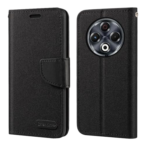 Shantime Funda Tipo Cartera Tela Oxford Compatible con Tecno Camon 30 Loewe 4G, Cubierta Protectora Magnética con Ranuras y Soporte(Negro)