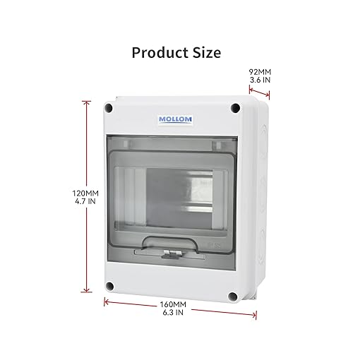 Miniatura 2 de MOLLOM Caja de protección de distribución MCB del disyuntor de 5 vías con carril DIN, impermeable IP65, para interiores y exteriores