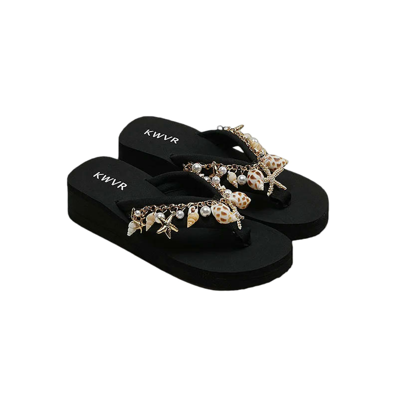Gyios Flip Flops Men Sponge Cake Thick Sole Summer Women's Versatile Conch Anti-slip Sandals Beach Shoes-black Conch-35