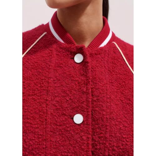 Women's Varsity Swing Jacket Contrast Piping Stripe Collar Dropped Shoulder Bomber Wool Coat3