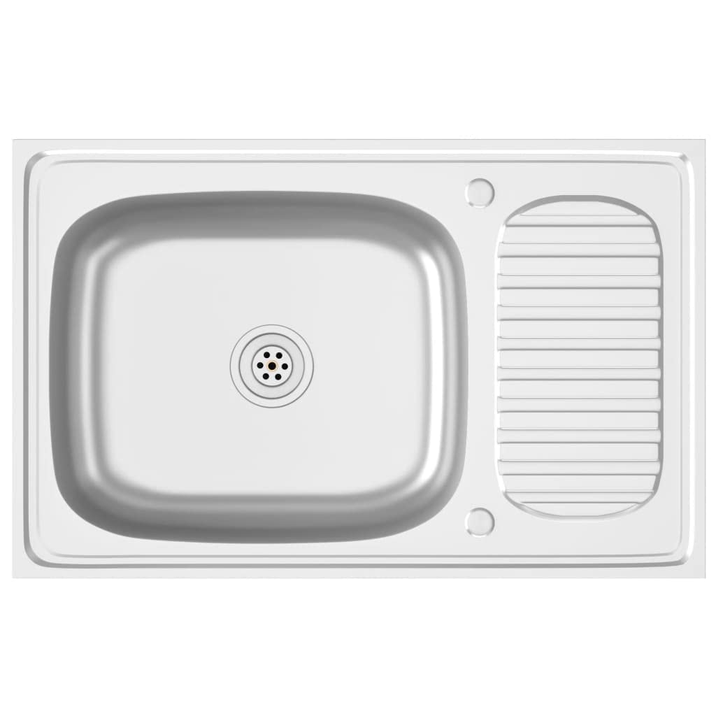 vidaXL Fregadero de Cocina con Escurridor, Pila Encima de Armario, Pileta de Cocina Superior, Lavabo Decorativo para Hogar, Acero INOX