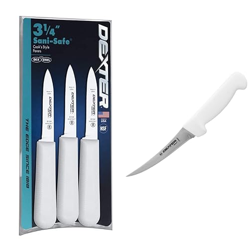 Dexter-Russell Paquete de 3 cuchillos de pelar de 3 de pulgada, S104-3PCP, serie SANI-SAFE, plateado, blanco y Dexter Russell P94824 - Cuchillo de