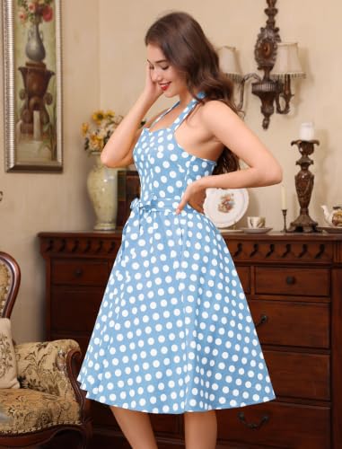 Image of 1950s Dresses for Women Vintage Retro Cocktail Party Swing Dresses Halter Floral Rockabilly 50s Polka Dot Pin up Dress