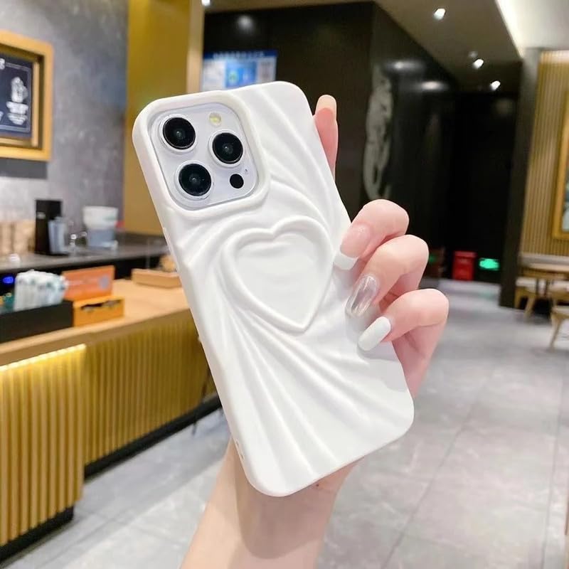Image of COVERLY Heart Shape Design Back Case Cover for iPhone 14 Plus | Embossed Wrinkle Cute Silk Pattern | Love Trendy Matte TPU | Soft Silicone Fashion Aesthetic Cover for Girls & Women (White, Shockproof)